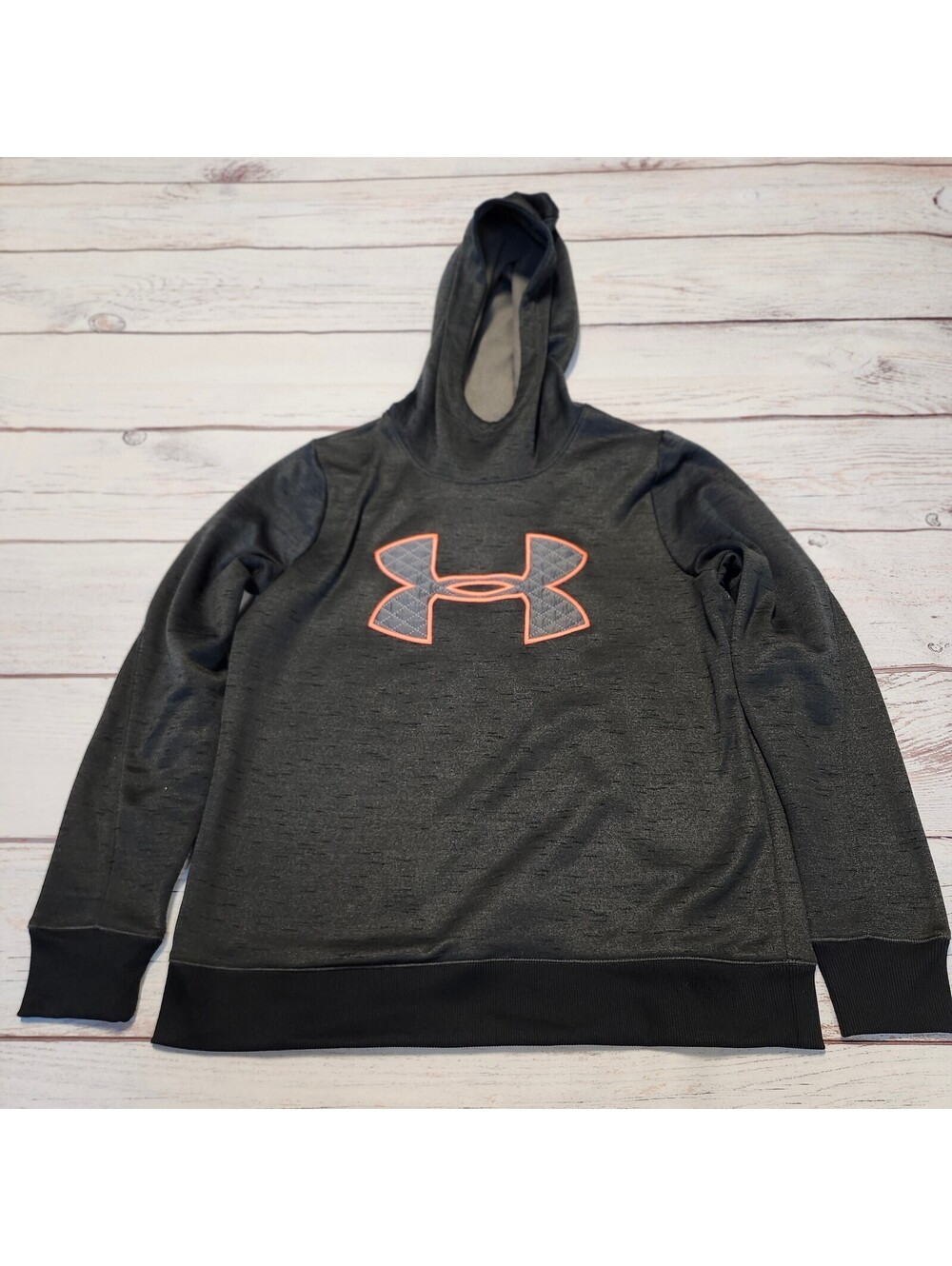 Under Armour Coldgear Black Pullover Hoodie with Orange Logo Size Medium